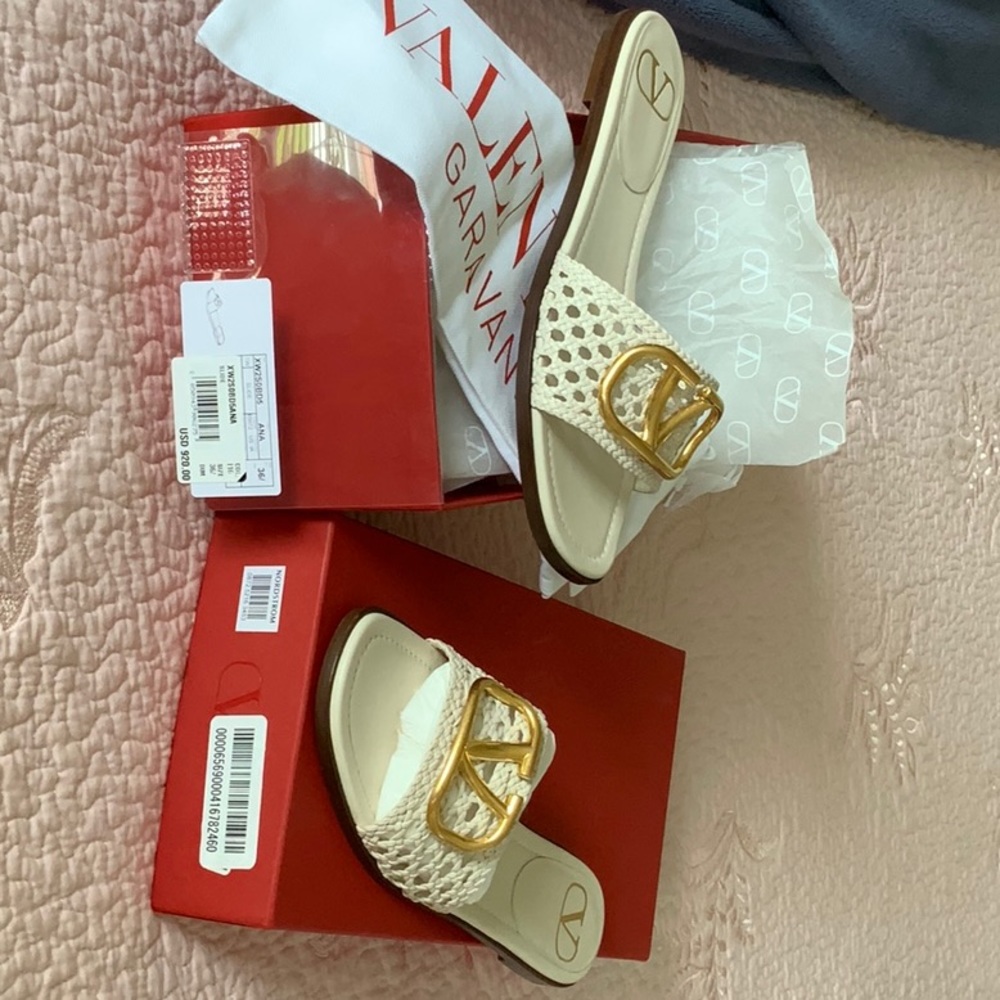 Valentino Garavani VLOGO 45 embellished crocheted leather slides 6.5